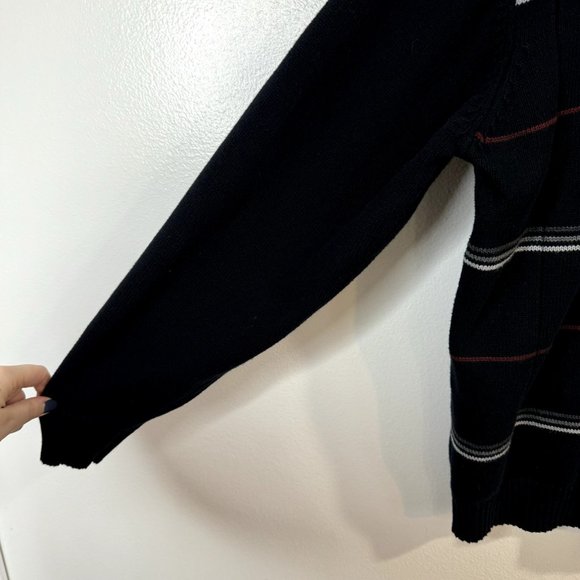Oscar de la Renta Black Striped Pullover Sweater Mens Size Large L Knit 1/4 Zip - Picture 5 of 9